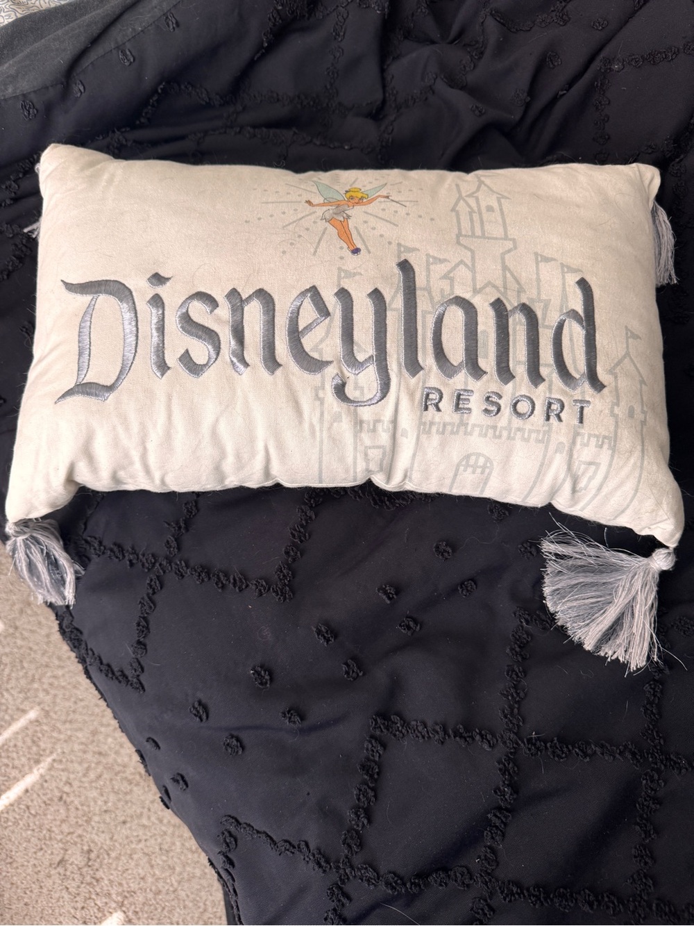 Disney Disneyland Resort Cream Decorative Throw Pillow with Tinker Bell Accent
